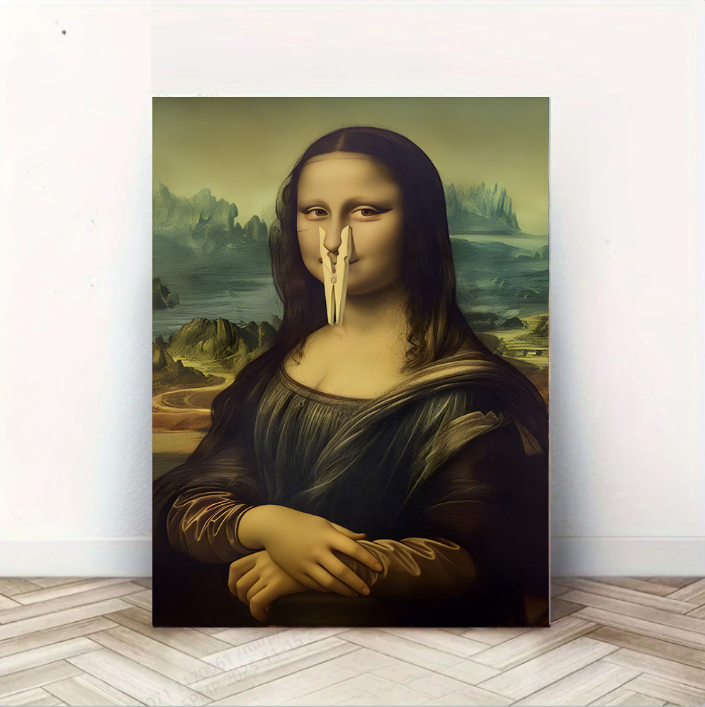 🔥2025 Christmas Hot Sale🎁 Mona Lisa Holding Nose Bathroom Canvas Art