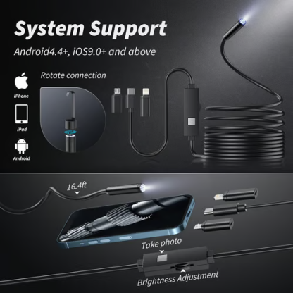 🔎 Plug-and-Play Endoscope Camera - Compatible with Android & iPhone & ipad for Direct Connection