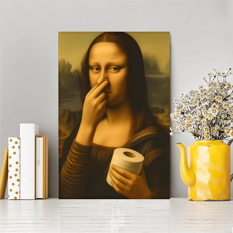 🔥2025 Christmas Hot Sale🎁 Mona Lisa Holding Nose Bathroom Canvas Art
