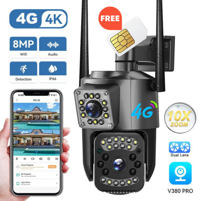 V380 SIM Card Network Bullet PTZ Kamera 8MP Outdoor Security CCTV 4G Dual Lens PTZ Camera