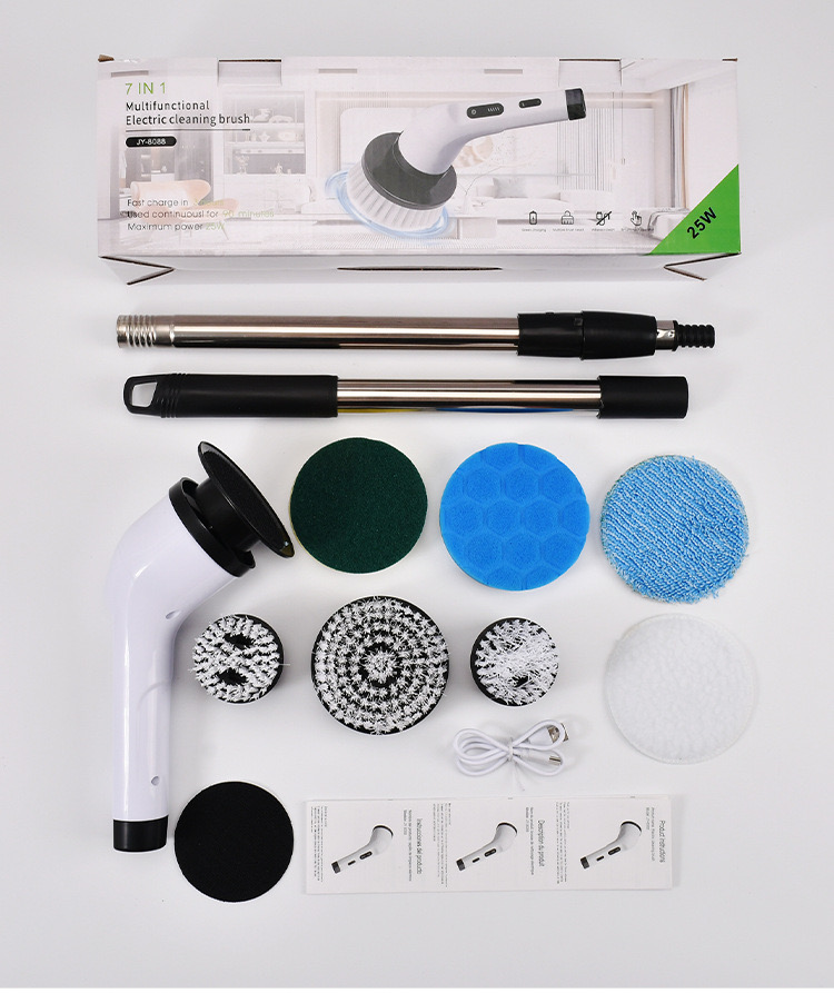 Electric Spin Scrubber, Cordless Bath Tub Power Scrubber with 9 Replaceable Drill Brush Heads, Shower Cleaning Brush with Adjustable Handle for Bathroom, Tile Floor & Car, White, (ANS-8050)