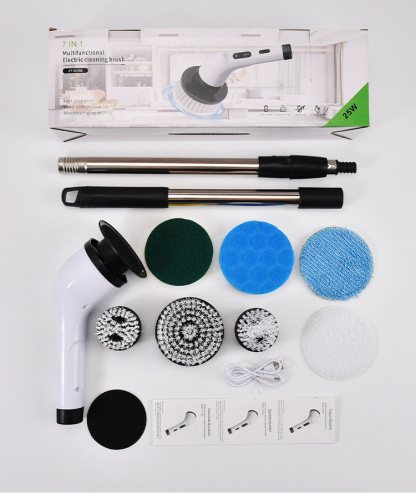 Electric Spin Scrubber, Cordless Bath Tub Power Scrubber with 9 Replaceable Drill Brush Heads, Shower Cleaning Brush with Adjustable Handle for Bathroom, Tile Floor & Car, White, (ANS-8050)