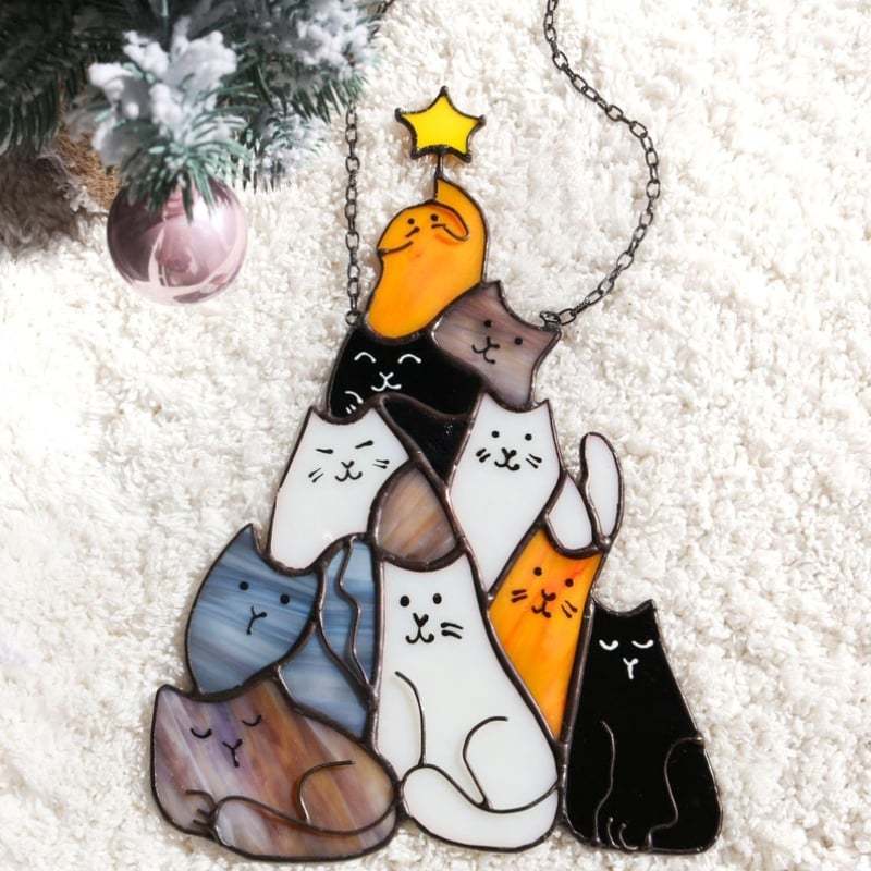 🎄😻Cat Christmas Tree Suncatcher Ornament