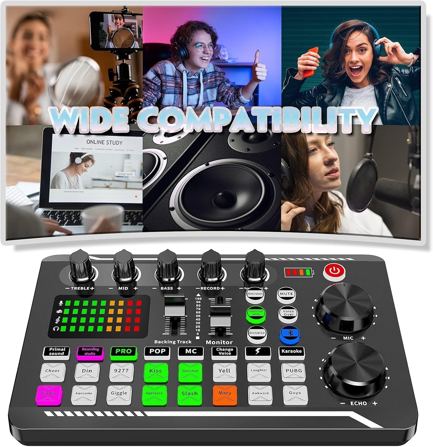 Professional Audio Mixer, SINWE Live Sound Card and Audio Interface with DJ Mixer Effects and Voice Changer,Podcast Production Studio Equipment, Prefect for Streaming/Podcasting/Gaming