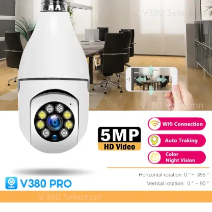 V380 Pro CCTV Bulb Camera WIFI 5MP Indoor Outdoor Wireless Connect To Cellphone 360