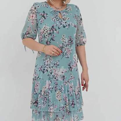 🌹Elegant chiffon long pleated dress with short sleeves