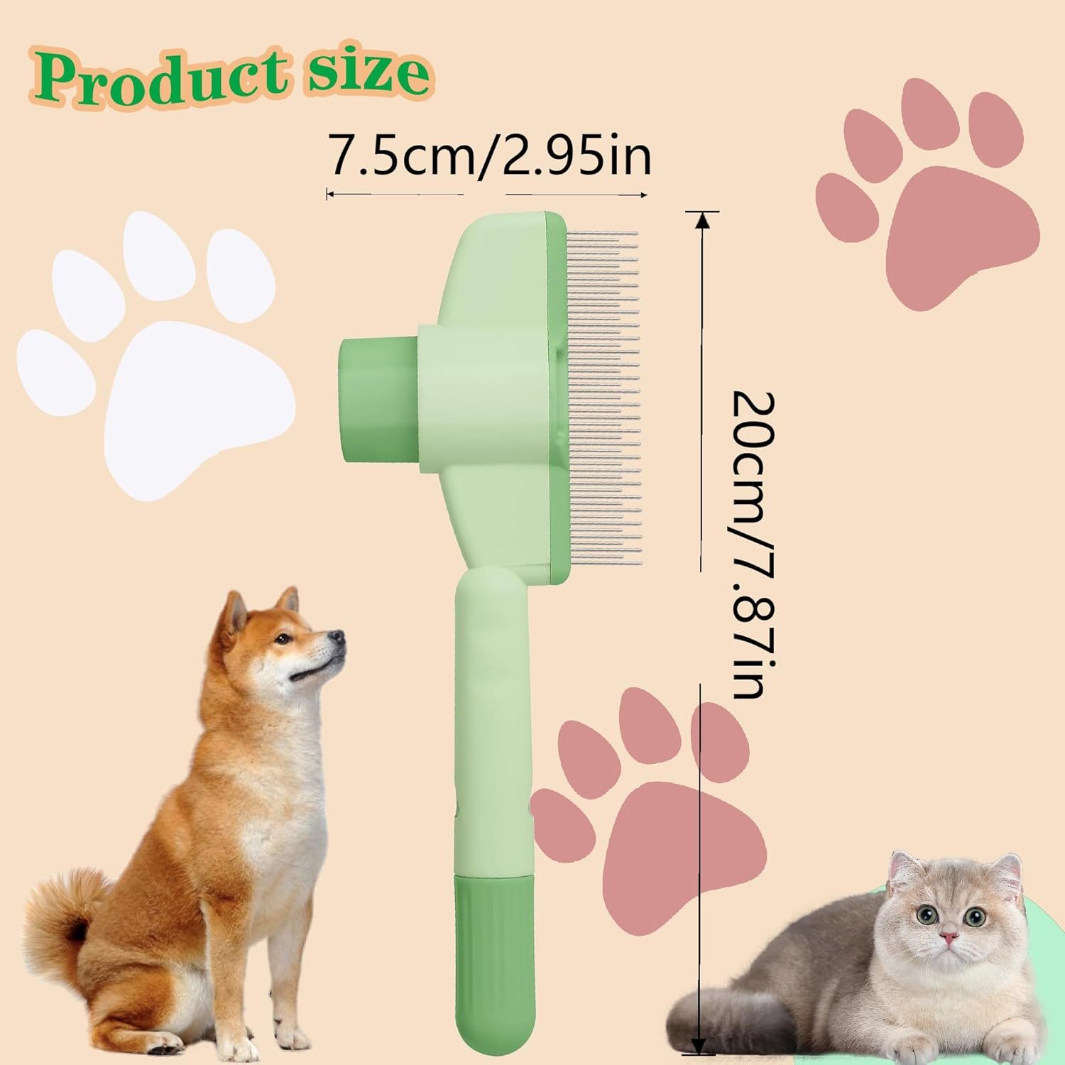 Cat Comb Dog Comb Pet Hair Removal Tool Flea Comb for Cats and Dog Lice Comb Cat Brush with Release Button Self-Cleaning with Long & Short Stainless Steel Metal Teeth for Shedding