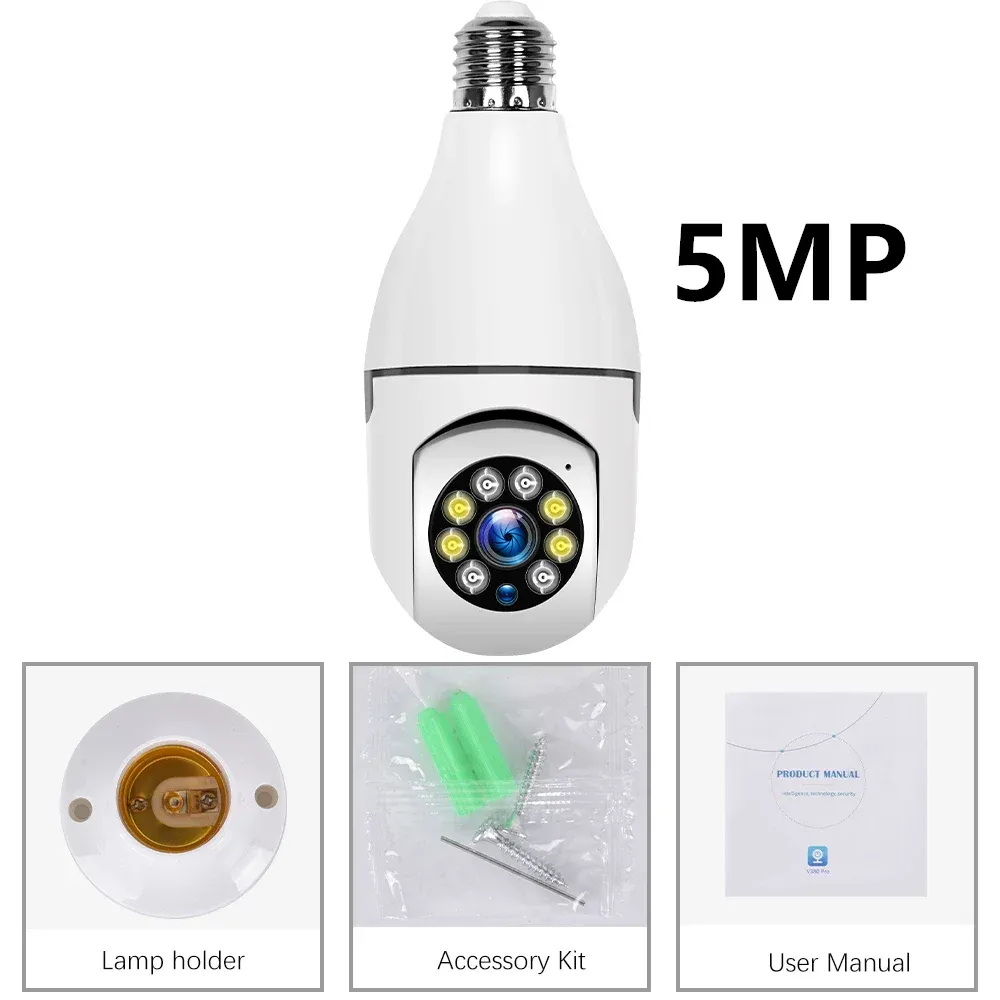 V380 Pro CCTV Bulb Camera WIFI 5MP Indoor Outdoor Wireless Connect To Cellphone 360