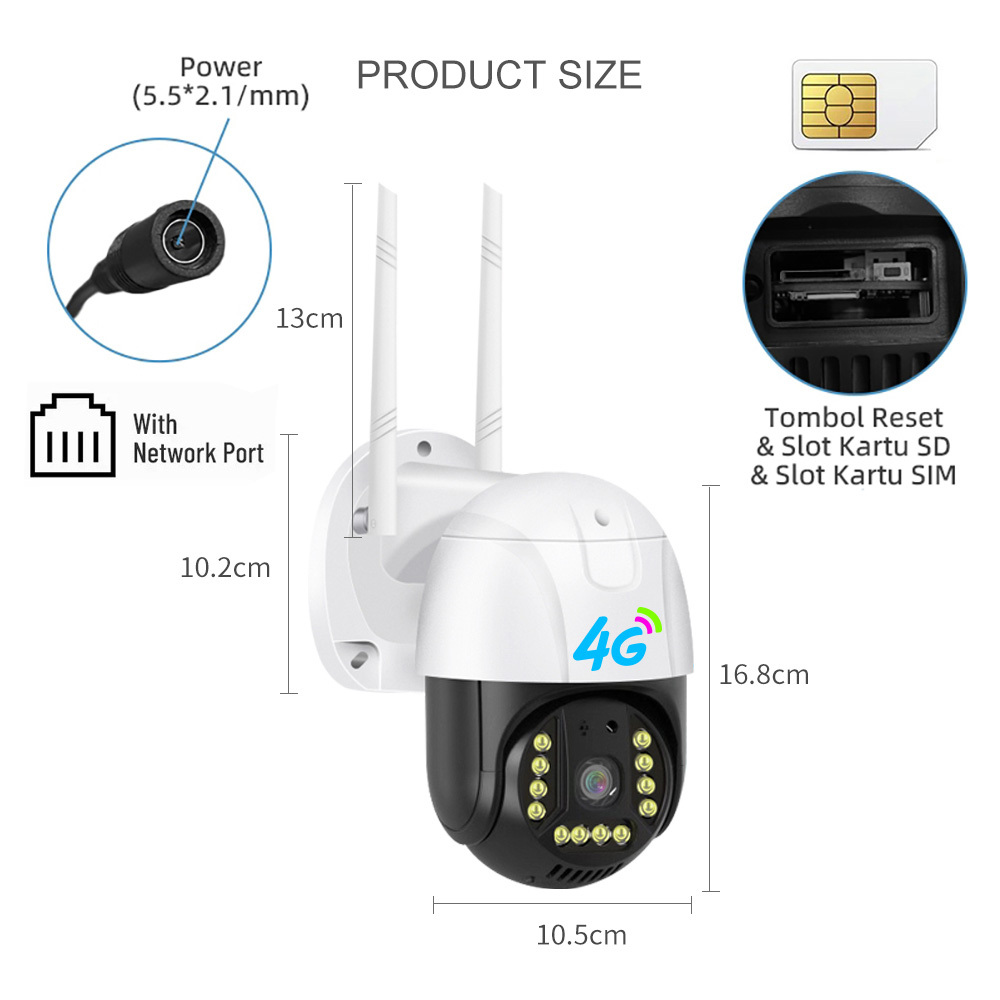 Outdoor PTZ Camera 4G Sim Card LTE RJ45 Network Port Wired CCTV Camera 8MP 1080P 4G Camera