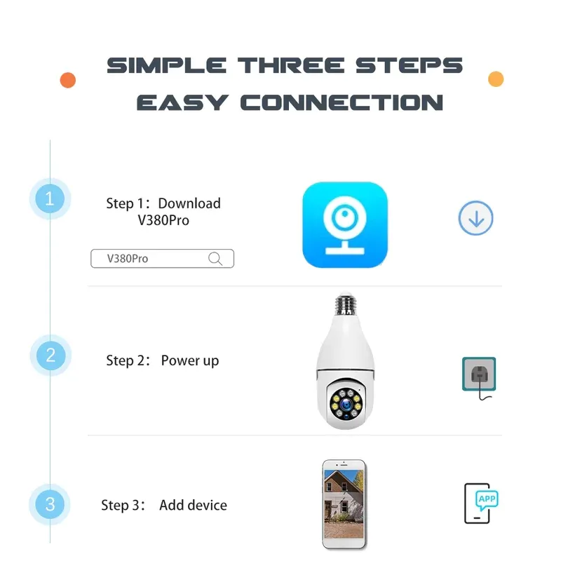 V380 Pro CCTV Bulb Camera WIFI 5MP Indoor Outdoor Wireless Connect To Cellphone 360
