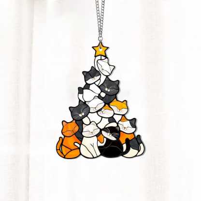 🎄😻Cat Christmas Tree Suncatcher Ornament
