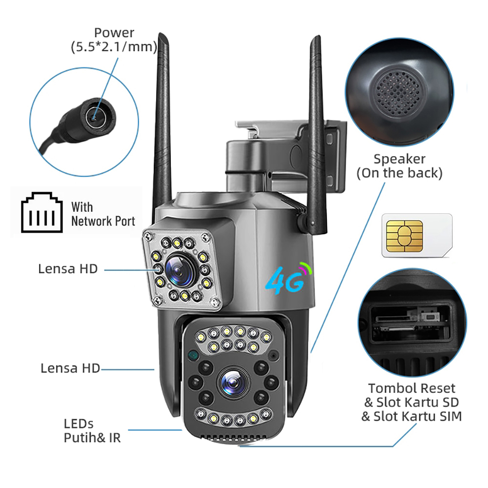 V380 SIM Card Network Bullet PTZ Kamera 8MP Outdoor Security CCTV 4G Dual Lens PTZ Camera