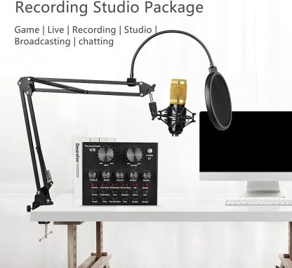 Podcast Equipment Bundle, BM-800 Recording Studio Package with Voice Changer, Live Sound Card - Audio Interface for Laptop Computer Vlog Living Broadcast Live Streaming YouTube TikTok (AM100-V8)