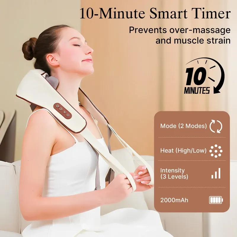 Massager - Neck and Shoulder Massager, Cordless Lymphatic Neck Massager with Heat for Pain Relief Deep Tissue, Portable Recharge