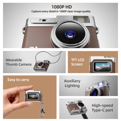 Mini Retro Camera with 1080P Video, 12MP Photos, Keychain Digital Camera