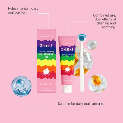 2-in-1 Tongue Cleaner Kit with Plant Extracts for Instant Fresh Breath