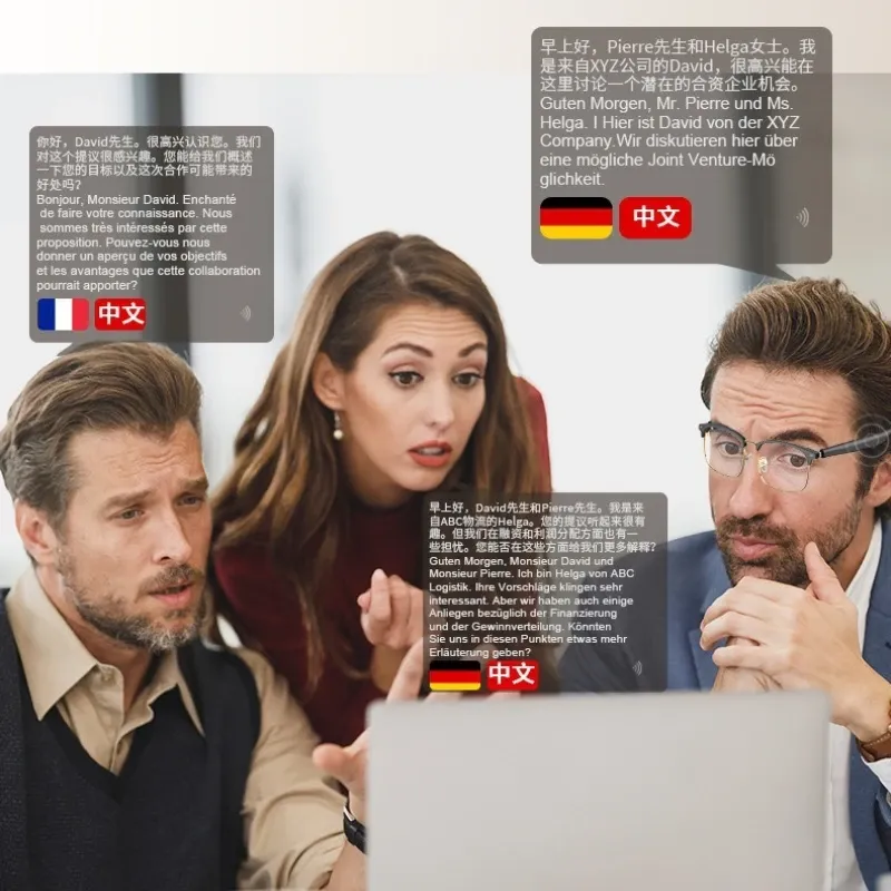 AI Translation Glasses, Wireless Smart Bluetooth Glasses, Voice Simultaneous Translation Smart Glasses Essential for Office Use