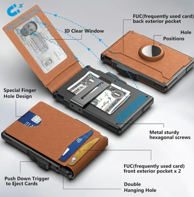 ✨Wallet - With Pop Up Aluminum Case Money Clip Slim Leather Slots Credit Card Holder RFID Blocking Bifold Minimalist Wallet