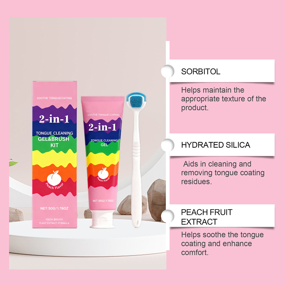 2-in-1 Tongue Cleaner Kit with Plant Extracts for Instant Fresh Breath