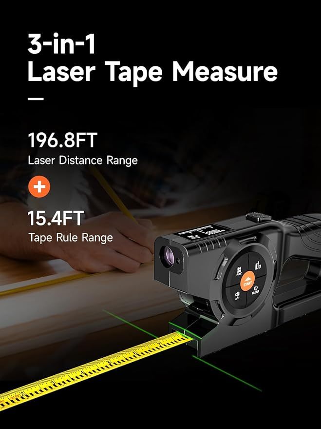 💡 Accurate & Easy 📐｜3-in-1 Digital Tape Measure with Memory & Green Laser