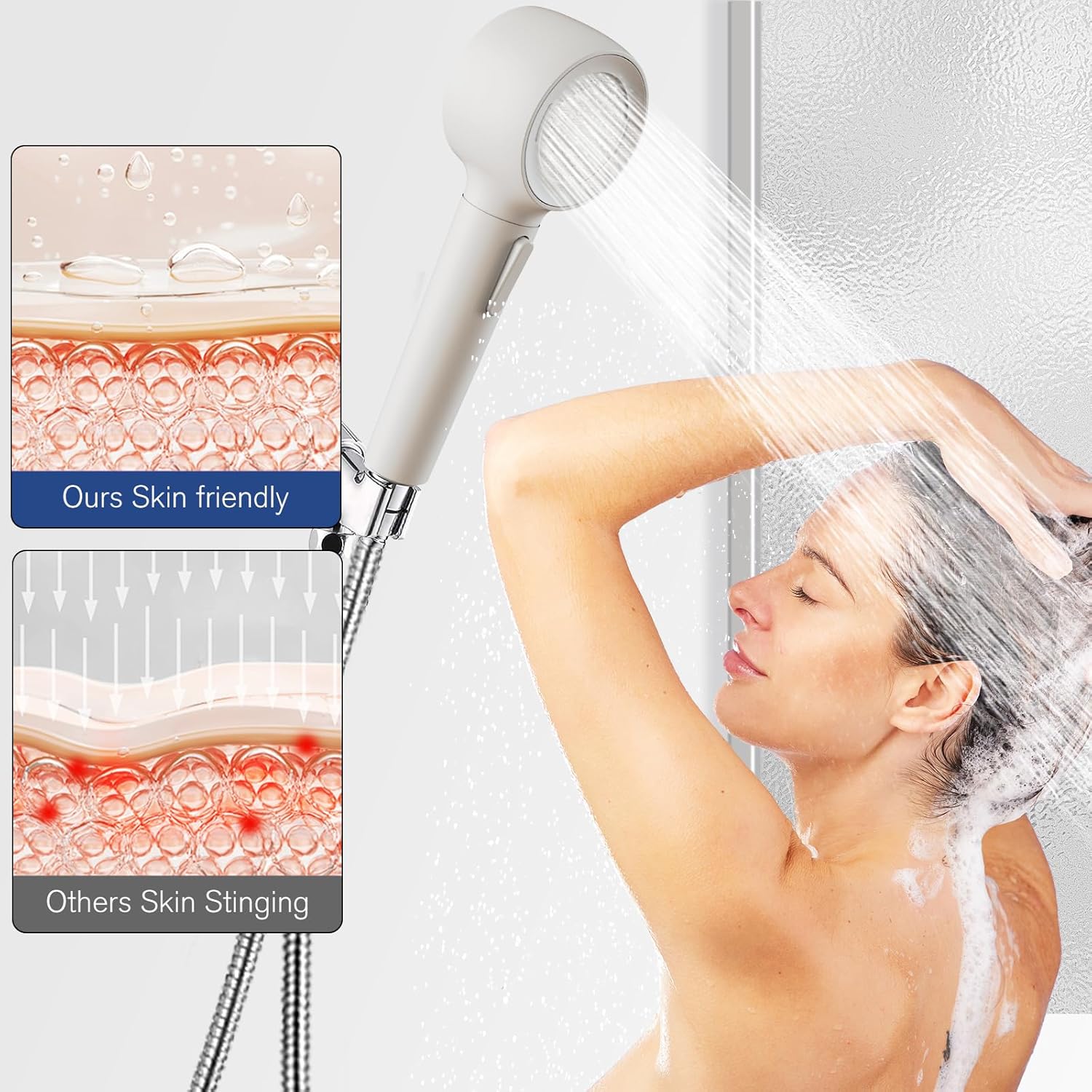 Shower Head with Handheld, High Pressure Shower Heads with 3 Modes, 360° Rotating Handheld Shower Head, Backwash Anti Clogging Showerhead with 2 Panels