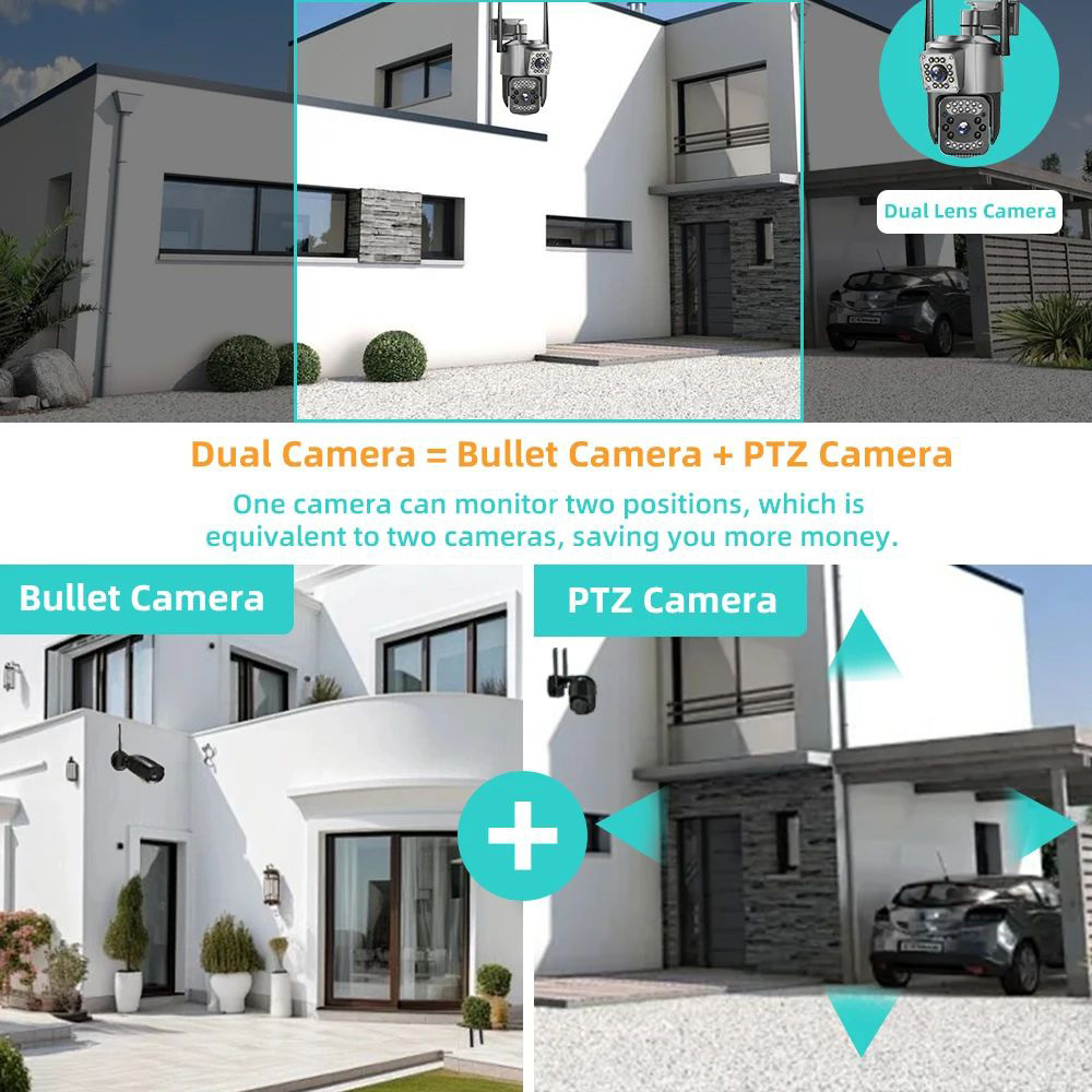 V380 SIM Card Network Bullet PTZ Kamera 8MP Outdoor Security CCTV 4G Dual Lens PTZ Camera