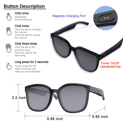 W3 Wireless Bluetooth Smart Glasses Voice Assistant Listen Music Navigation Glasses Waterproof Calls Eyeglass Sunglasses
