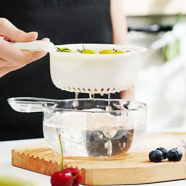 🔥Kitchen Dual-Layer Draining Basket with Handle