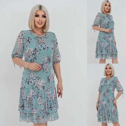 🌹Elegant chiffon long pleated dress with short sleeves