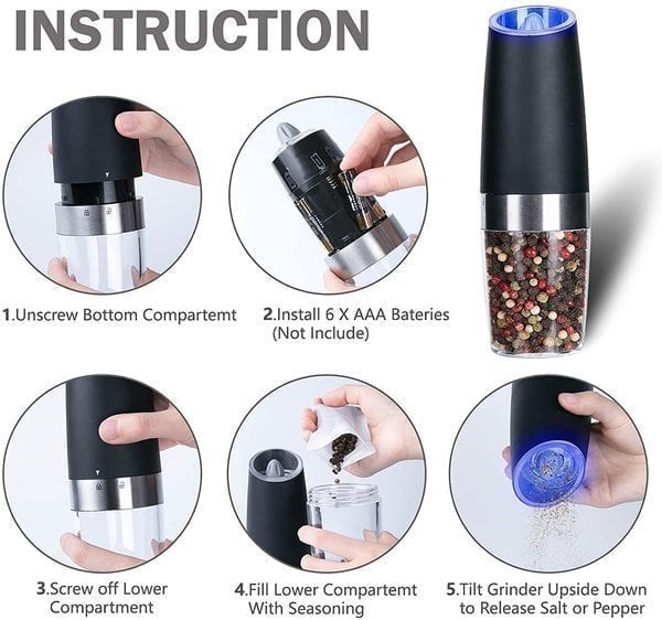 🌲Christmas Sale 49% OFF - Automatic Electric Gravity Induction Salt & Pepper Grinder - BUY 2 GET FREE SHIPPING
