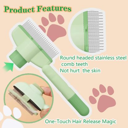 Cat Comb Dog Comb Pet Hair Removal Tool Flea Comb for Cats and Dog Lice Comb Cat Brush with Release Button Self-Cleaning with Long & Short Stainless Steel Metal Teeth for Shedding
