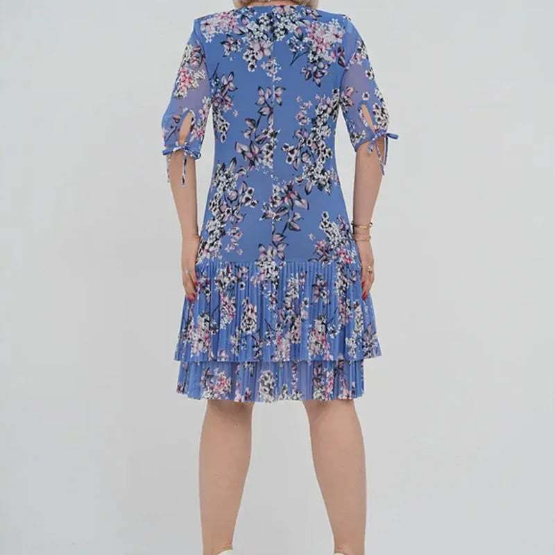 🌹Elegant chiffon long pleated dress with short sleeves