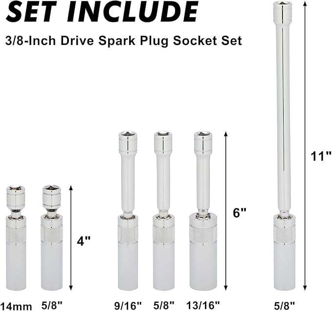 🔥Hot Sale 49% OFF🔥 6PCS 3/8-Inch Drive Magnetic Swivel Spark Plug Socket Set