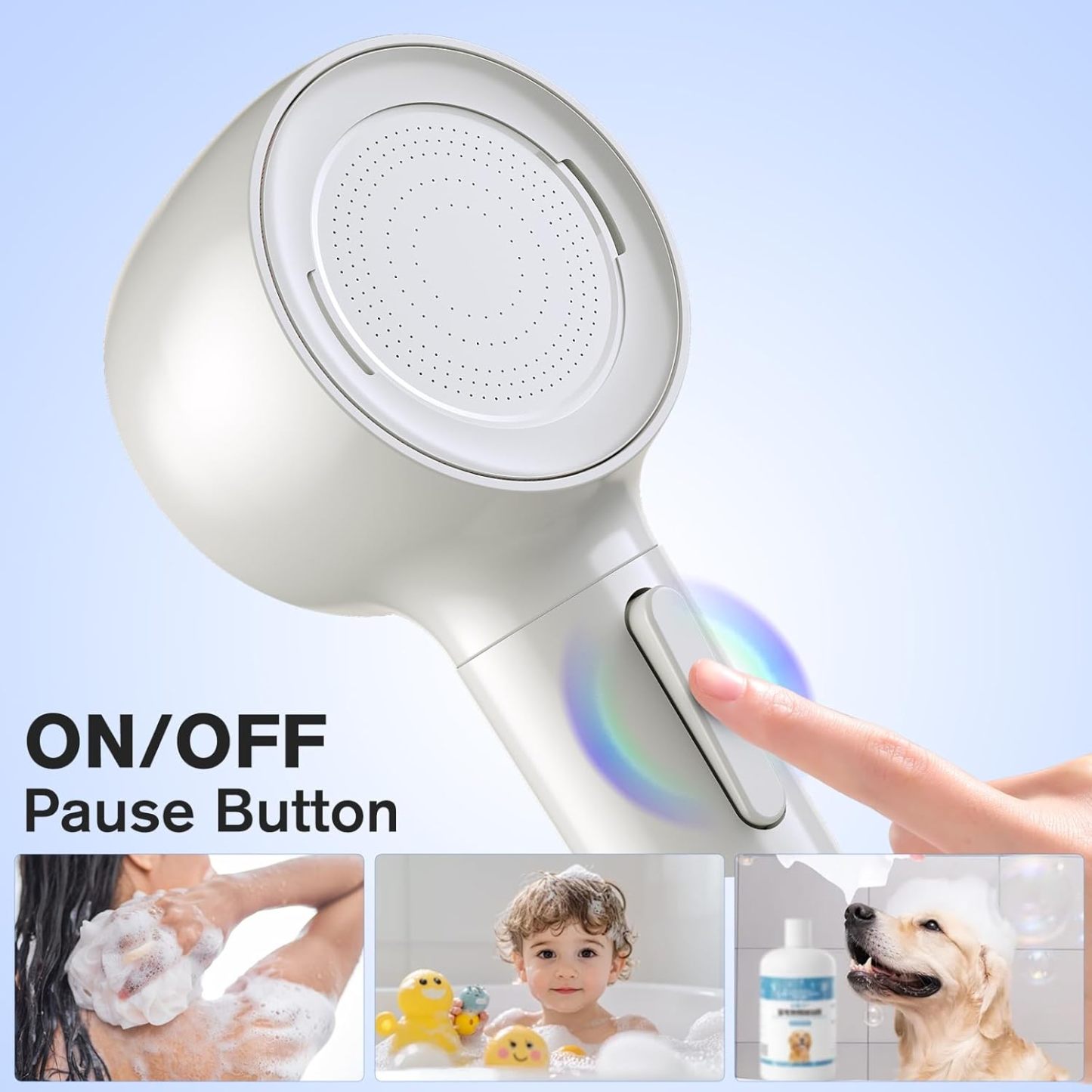 Shower Head with Handheld, High Pressure Shower Heads with 3 Modes, 360° Rotating Handheld Shower Head, Backwash Anti Clogging Showerhead with 2 Panels