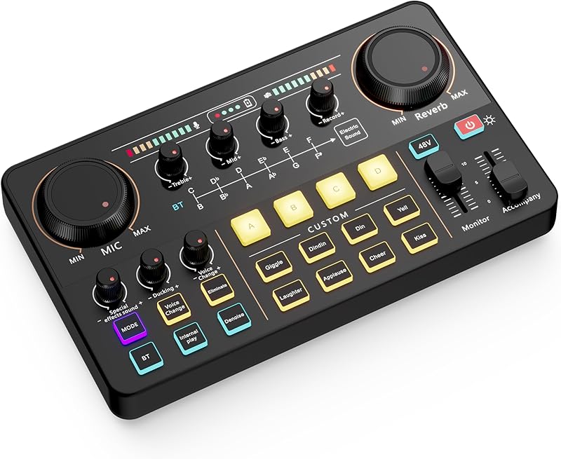 Professional Audio Mixer, SINWE Live Sound Card and Audio Interface with DJ Mixer Effects and Voice Changer,Podcast Production Studio Equipment, Prefect for Streaming/Podcasting/Gaming