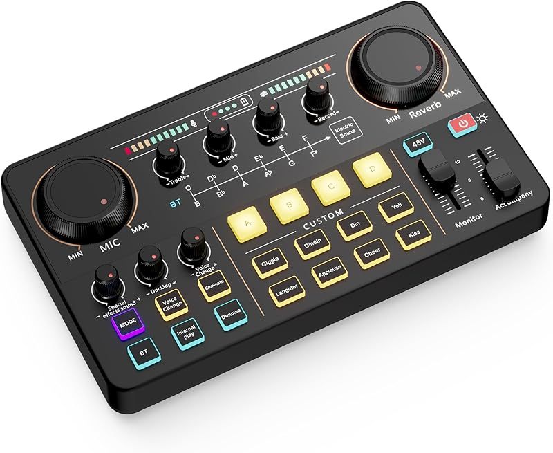Professional Audio Mixer, SINWE Live Sound Card and Audio Interface with DJ Mixer Effects and Voice Changer,Podcast Production Studio Equipment, Prefect for Streaming/Podcasting/Gaming
