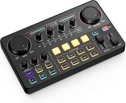 Professional Audio Mixer, SINWE Live Sound Card and Audio Interface with DJ Mixer Effects and Voice Changer,Podcast Production Studio Equipment, Prefect for Streaming/Podcasting/Gaming