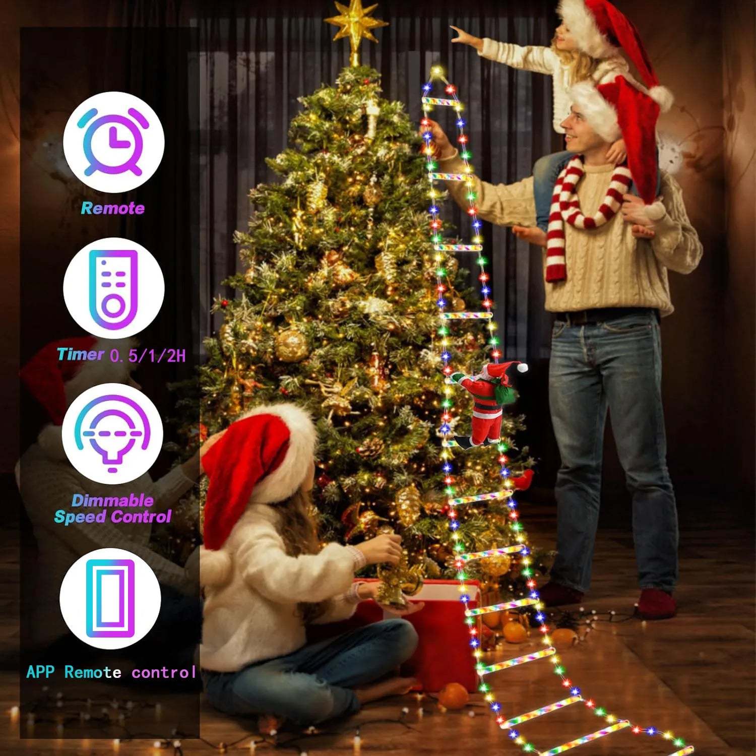 Christmas Santa Climbing Stairs Light