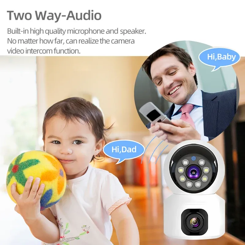 HD Mini Camera Wifi Wireless Dual Lens 8MP IP Cameras Smart Night Vision CCTV Security V380 Pro PTZ Camara Indoor Baby Monitor
