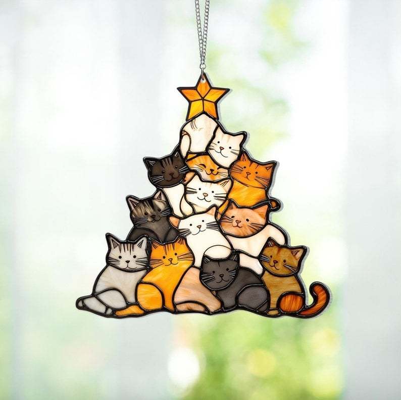 🎄😻Cat Christmas Tree Suncatcher Ornament