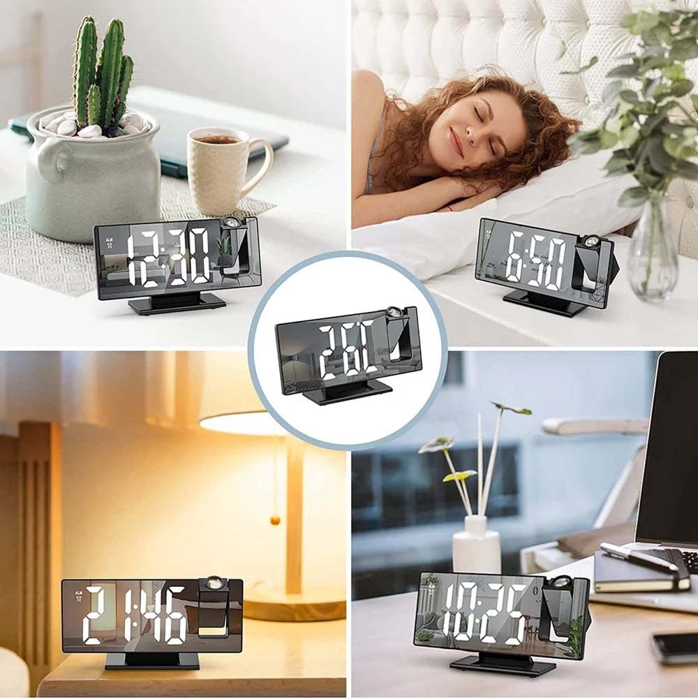 🌟3D Projection Alarm Clock Makeup LED Mirror