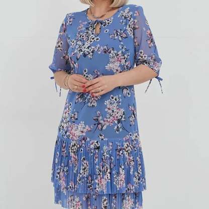 🌹Elegant chiffon long pleated dress with short sleeves