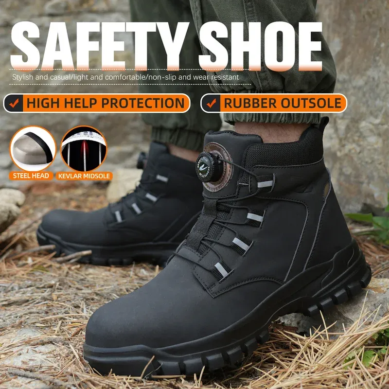 Waterproof Safety Boots Men Indestructible Steel Toe Work Boots Anti-smash Stab-resistant Safety Shoes Biker Botas Para Hombre