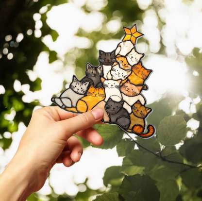 🎄😻Cat Christmas Tree Suncatcher Ornament