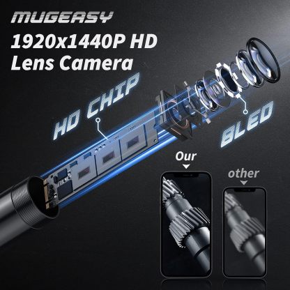 Endoscope Camera with Light, 1920P HD Bore Scope Borescope with 8 Lights, Waterproof 16.4FT Semi-Rigid Cord for Pipe Inspection, Industrial Endoscope for Phones(Black)