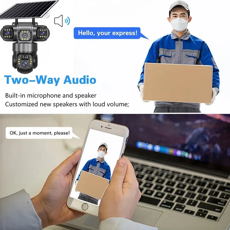 3 Lens 4G Solar Camera 15MP HD Security CCTV Waterproof Night Vision Two-Way Audio Camera Mobile Tracking 4G IP Cameras V380 Pro