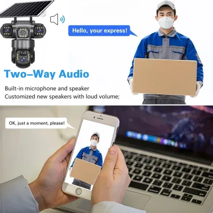 3 Lens 4G Solar Camera 15MP HD Security CCTV Waterproof Night Vision Two-Way Audio Camera Mobile Tracking 4G IP Cameras V380 Pro