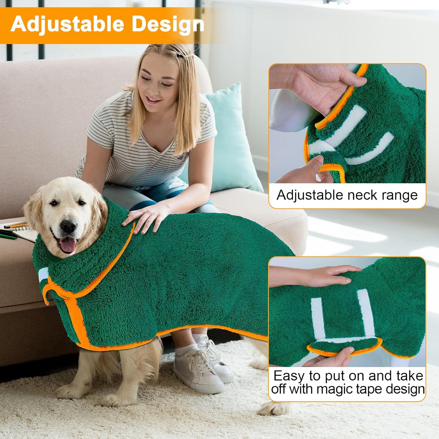 Dog Bathrobe Super Absorbent Dog Towels Large Quick Drying Robes for After Bath Soft Adjustable Warm Keeping Dogs Towel(S-XXL)