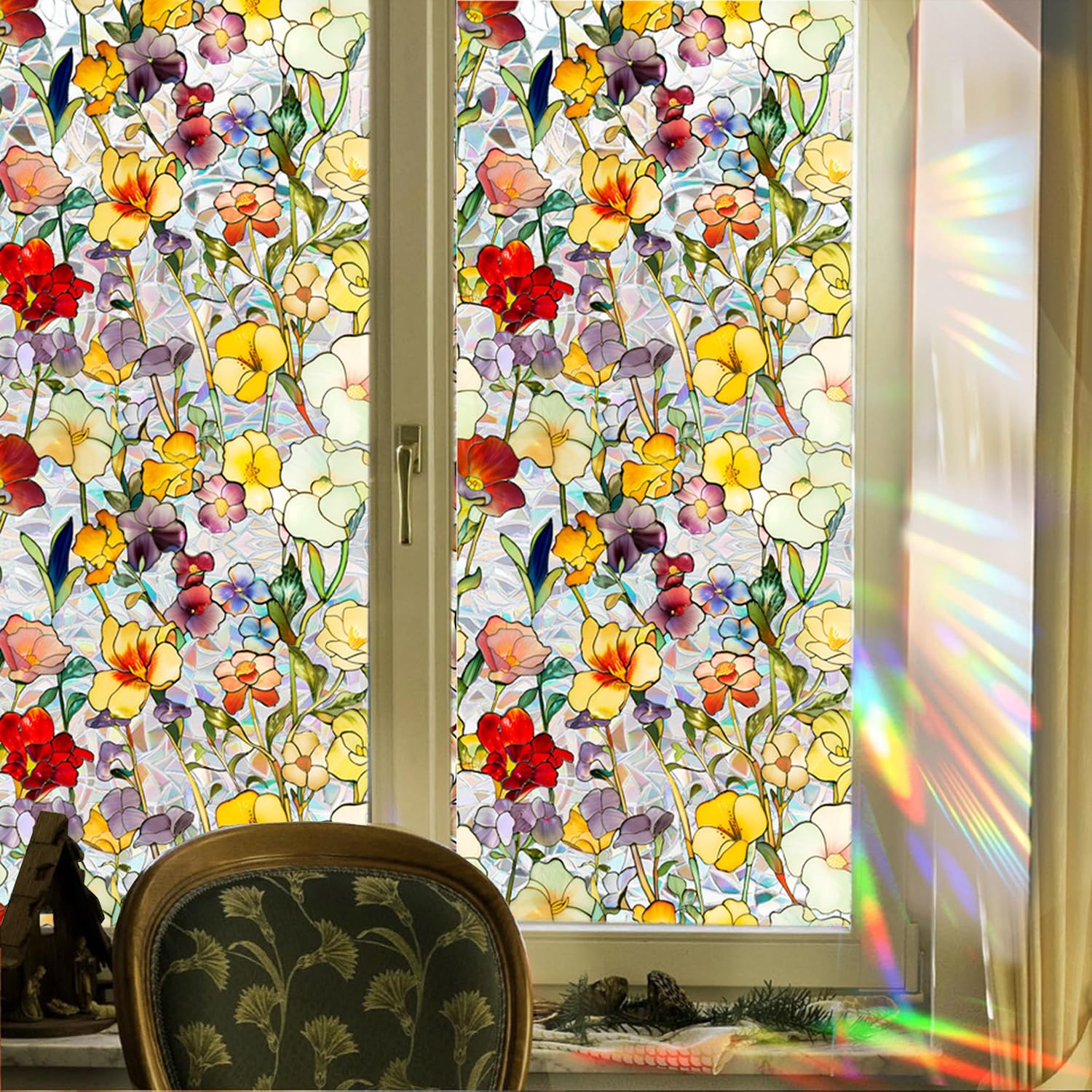 Floral Window Privacy Frosted Stained Glass Film