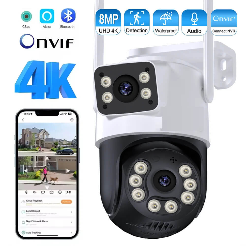 iCSee 4K 8MP 6MP Dual Lens WiFi PTZ Camera Auto Tracking Color Night Vision